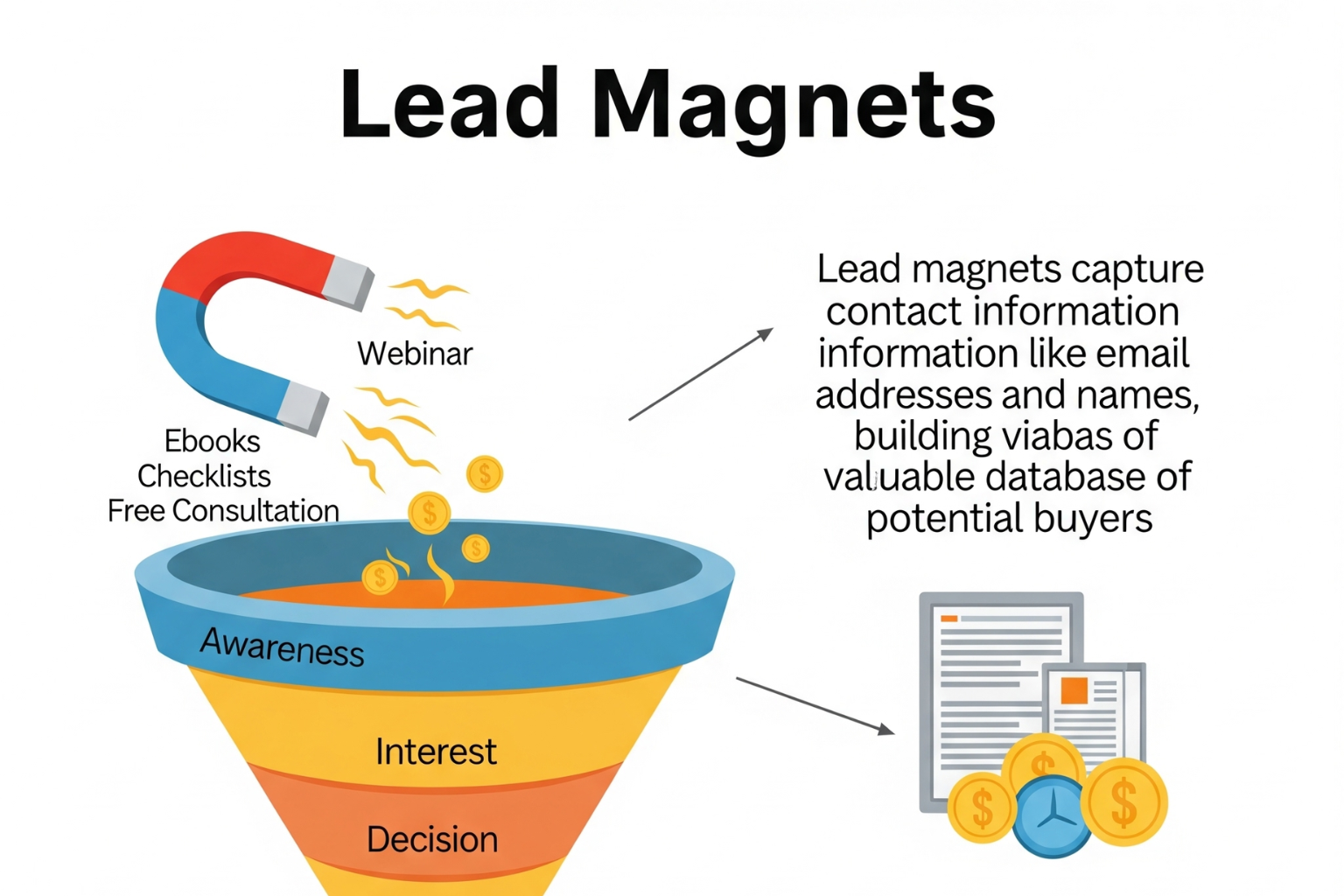 A comprehensive guide outlining various lead generation strategies for websites, including optimizing for lead capture, utilizing quality content and lead magnets, leveraging SEO for organic reach, expanding through social media and paid advertisements, and emphasizing continuous analysis for growth.