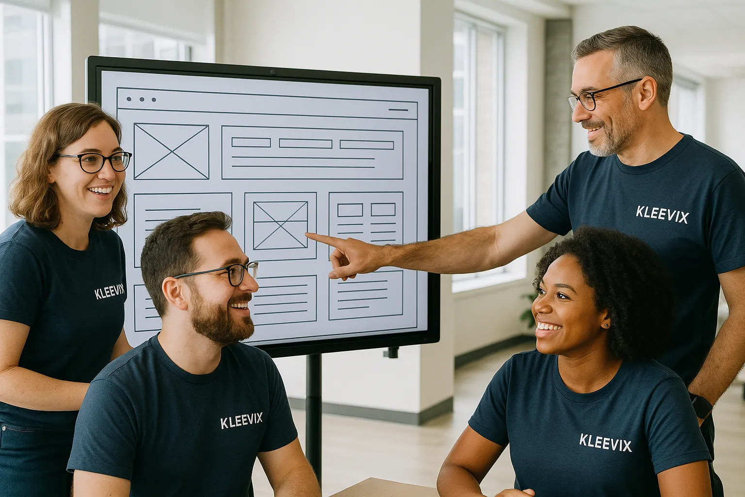 The expert team at Kleevix, a top website developer company, working together to create the best website design for a client.