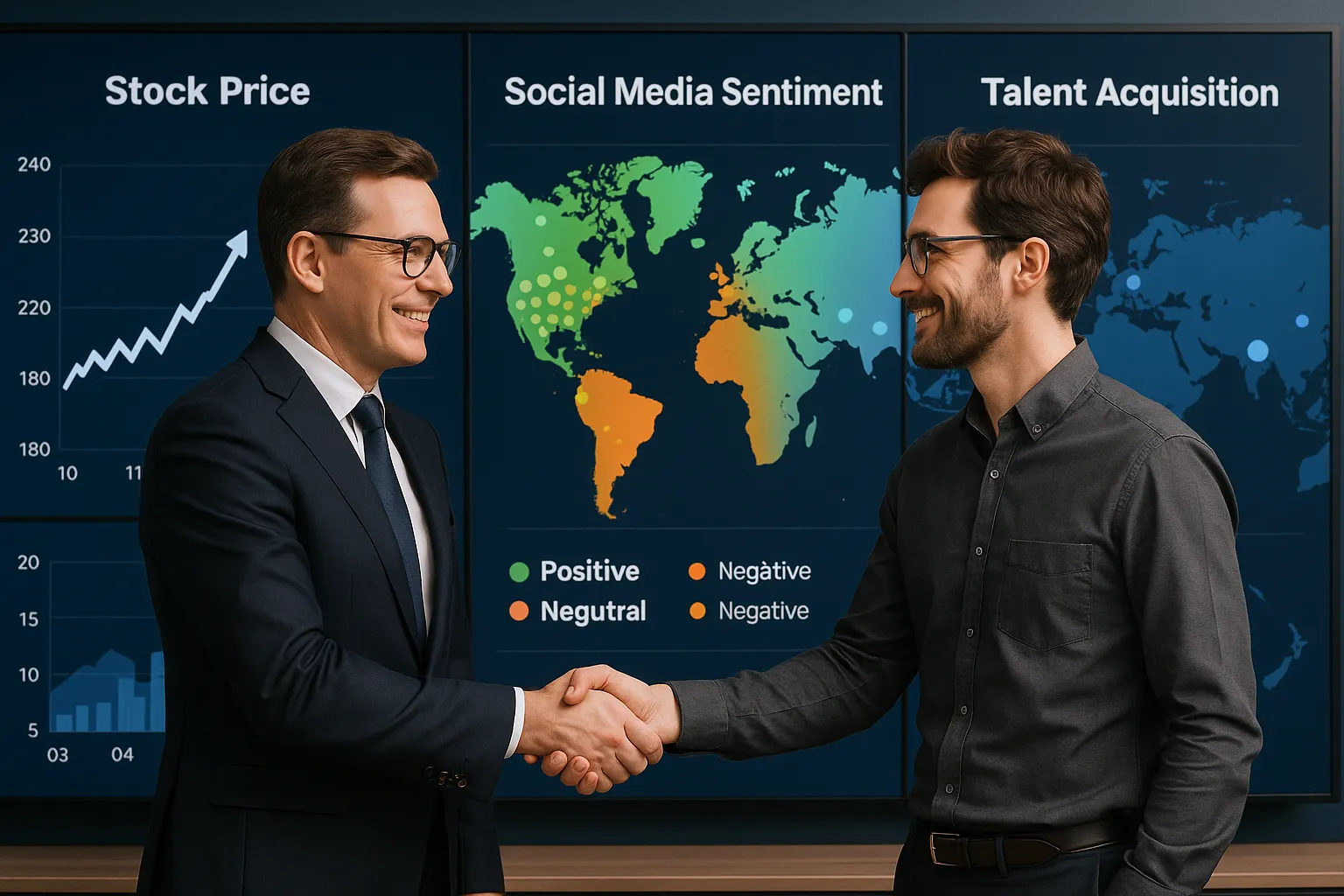 A CEO and agency lead review positive global metrics, the result of their successful corporate website design agency partnership.