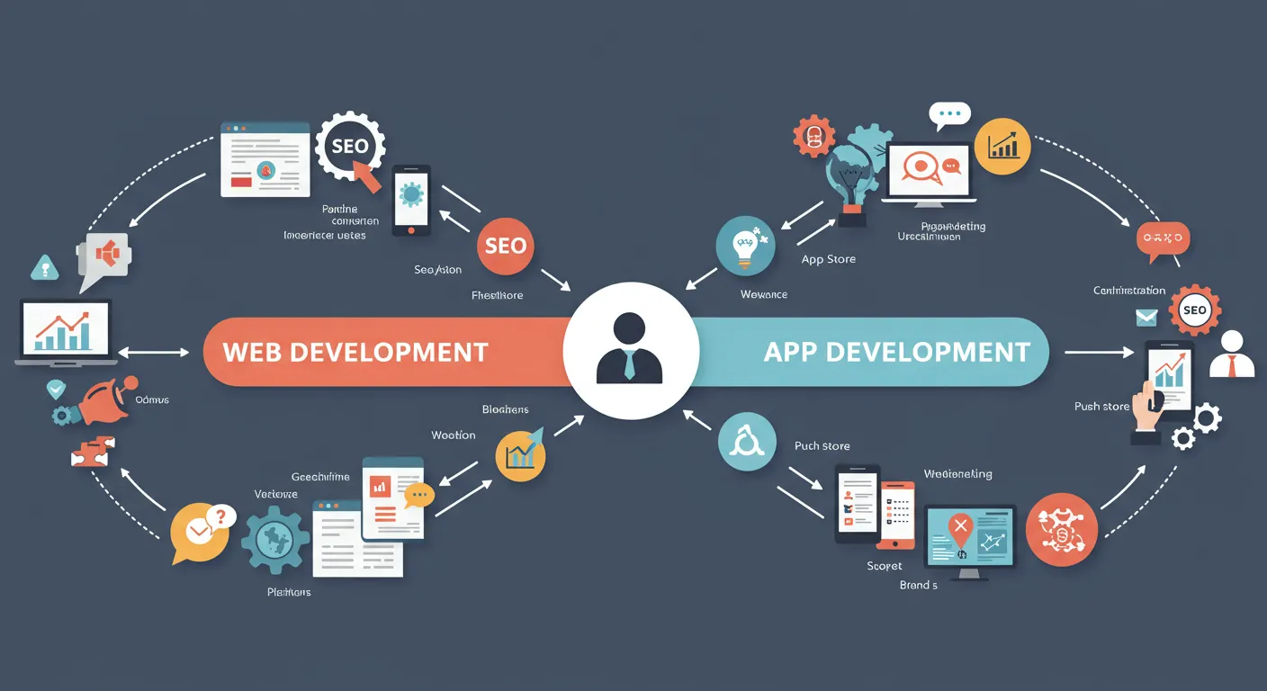 An infographic comparing the services of a web developer to those of a web and app development company.
