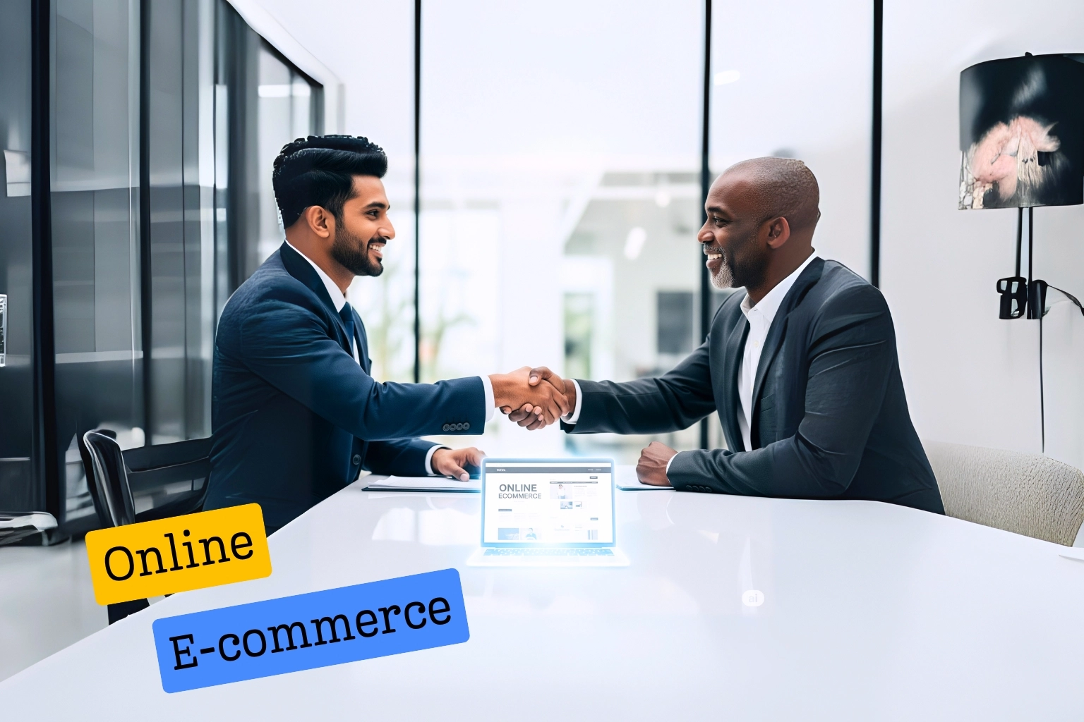 Professional web designer and business owner collaborating on a successful online ecommerce website project