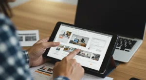 A person carefully reviewing a designer's online portfolio to learn how to choose a WordPress web designer.