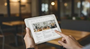 A person holding a tablet that displays a beautiful new website, the successful result of hiring a skilled web designer.